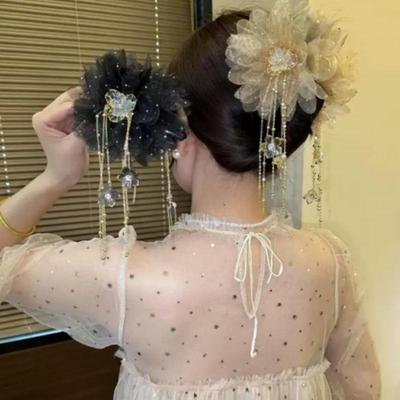 Presilha de Cabelo com Borla de Flor para Mulheres Meninas Presilha Tubarão Rabo de Cavalo Enfeite de Cabeça Temperamento Acessórios de Cabelo Presentes
