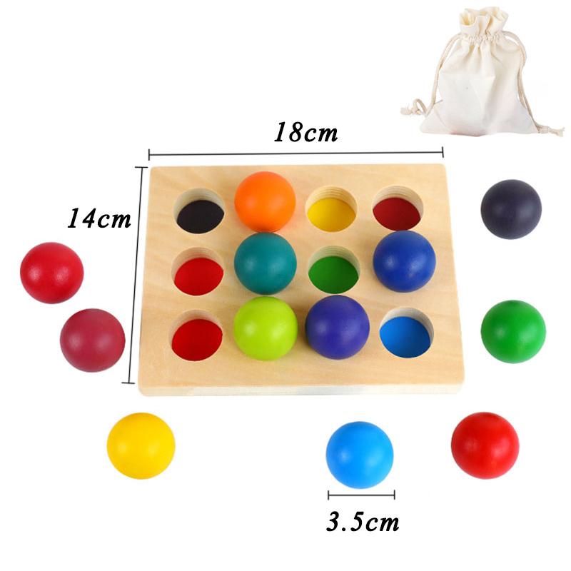 Montessori Sorting Board Puzzle Game Solid Wood Rainbow/Macaron Color Tray Villain Bead Color Cognition Matching Educational Toy