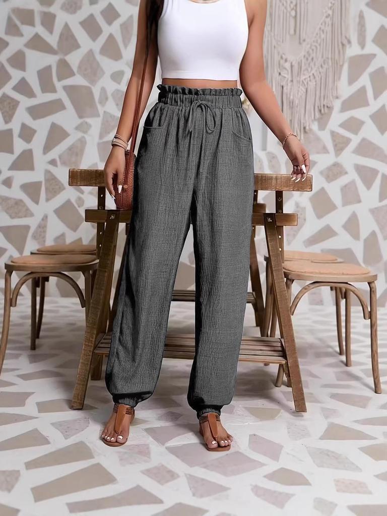 2026 Women's Casual Elastic Pure Color Long Pants - Spring/Summer European Fashion