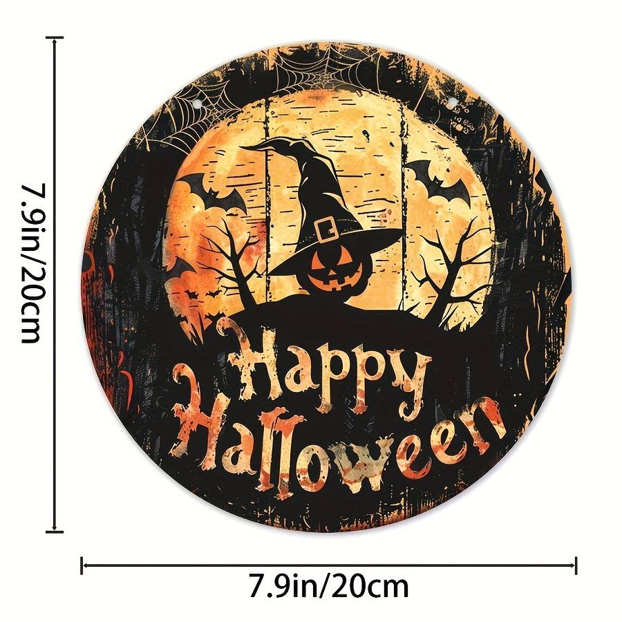 1Halloween Pumpkin Witch Round Plate Hanging Sign Restaurant Hanging Sign Wooden Party Home Window Wall Door Hanging Ghost House