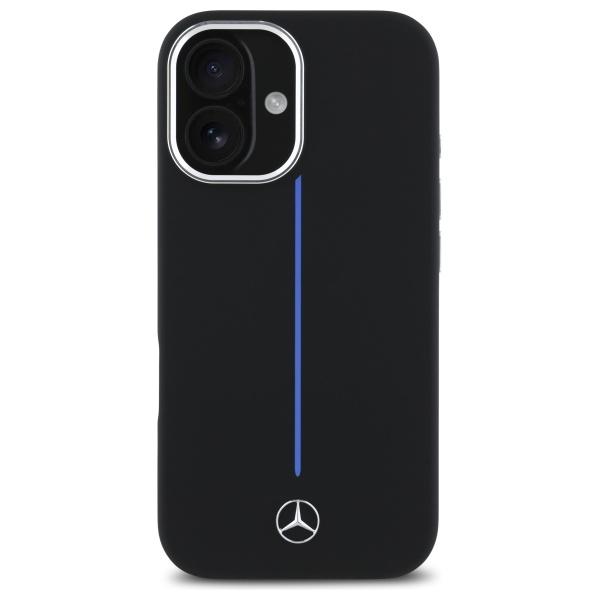 Mercedes Mehmp16S23Sumbk Iphone 16 6.1  Czarny/Black Hardcase Silicone Blue Stripe Magsafe