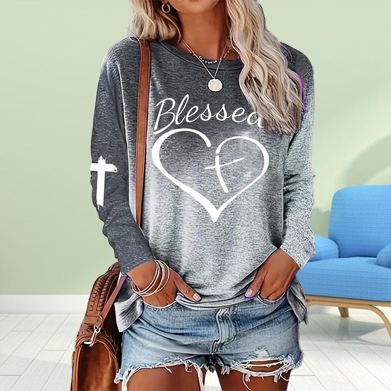 

Tops For Women 3D Colorful Heart-shaped Lines Print Round Neck Long Sleeve T-shirt Fall Casual Slim Pullover Women s Long Sleeve Top 8XL сірий