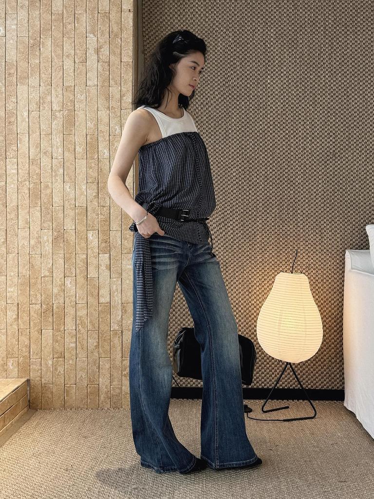 Xu Man Spring/Summer Retro Distressed Flare Jeans - Slimming Sweet Spicy Girl Style Long Pants for Women