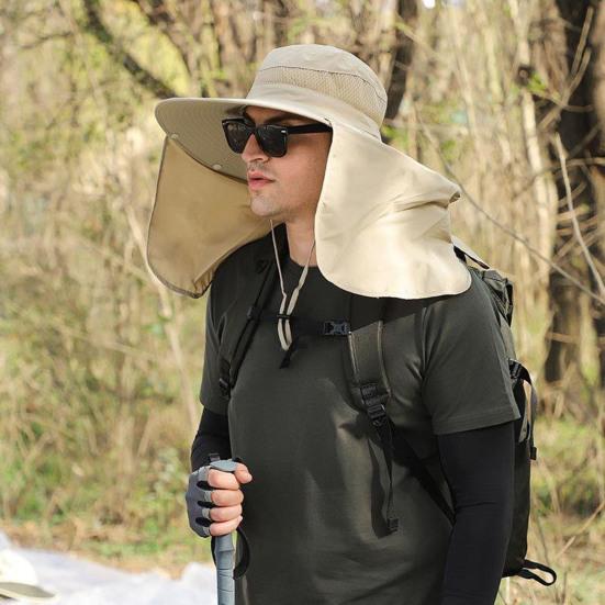 Unisex Summer Sun Hat Outdoor Sun Protection Cap with Neck Flap Breathable Large Brim Hat for Hiking Traveling Fishing