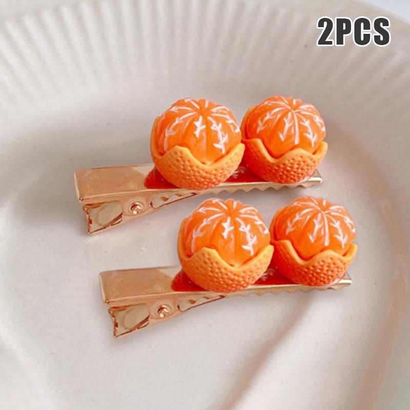 2Pcs Creative Fun Half-Peeled Orange Hairpin Cute Girl Side Clip Japanese Fruit Word Clip Duckbill Clip Net Red Hair Accessories