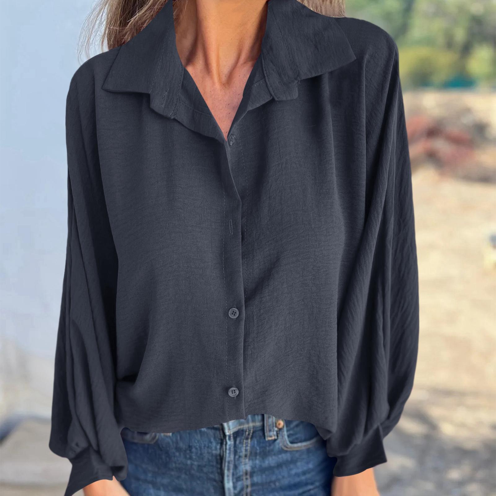 Women s Color Loose Casual Collar Comfortable Button-down Shirt XXL чёрный