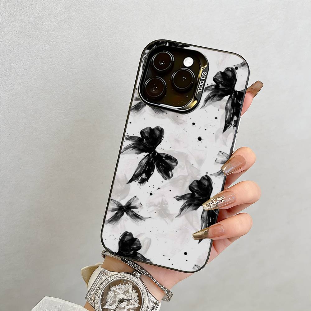 Чехол для телефона с бантом Для iPhone 17,16,15,14,13,12,11 Plus,Pro Max,XS,Красочный серебристый чехол для телефона Funda Cover iPhone14Plus