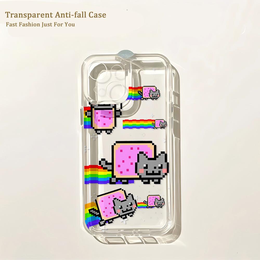 Cartoon Game N-Nyan Cat Phone Case For iPhone 17 16 16e 15 14 13 12 11 Mini Pro Max X XR XSMax Air Plus Transparent Back Cover