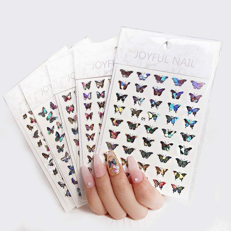Laser Colorful Butterfly Autumn 3D Nail Art Stickers Adhesive Sliders Nail Transfer Decals Foils Decorations Nail Decals Design