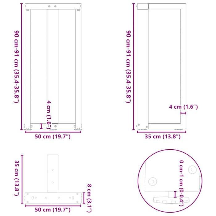 VidaXL Pieds de table de bar en forme de T, 2 pièces, noir, 50 x 35 x (90-91) cm, acier 4013076