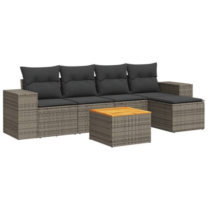 VidaXL Garden Lounge Set 6 Pcs with Grey Cushions Wicker 3225423