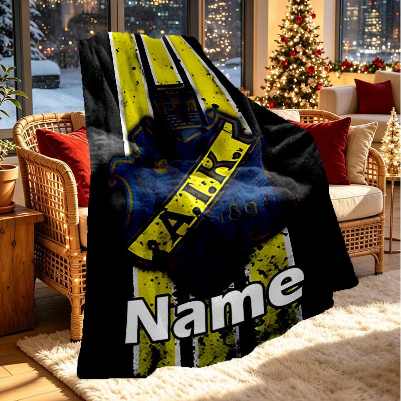 Custom Name Personalized AIK Fotboll Print Blanket, Home Decor, Bedroom, Sofa, Camping, Couch, Gifts for Birthday Christmas
