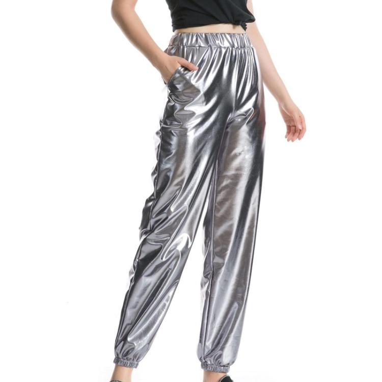 Women Shiny Sports Sweatpants Loose Elastic Jogging Bottoms Stretch Leggings Casual Long Disco Clubwear Party Leisure Comfort Fit Trousers