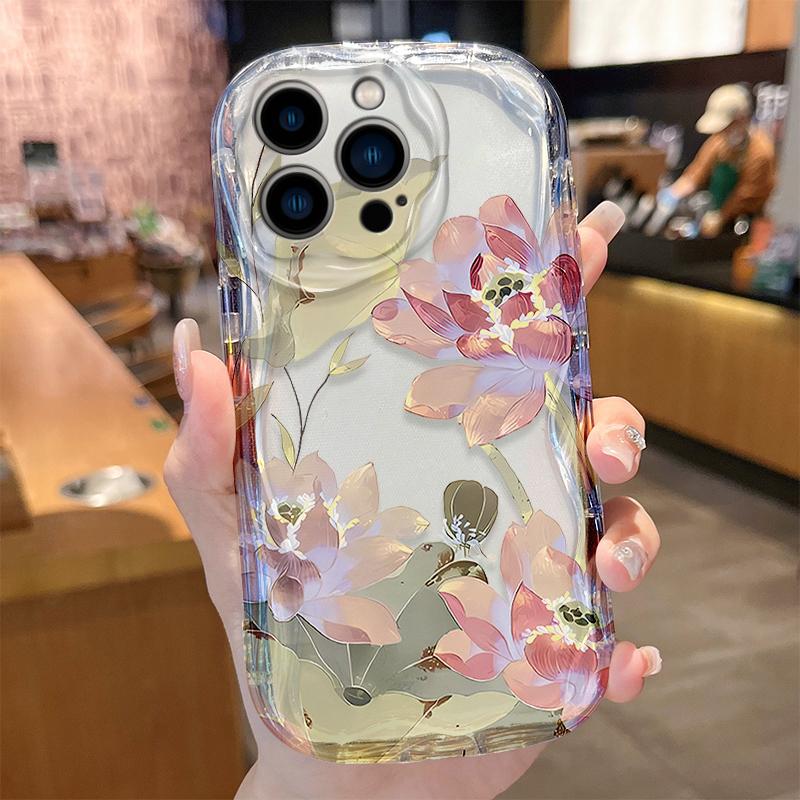 

New Chinese Style Pearl Colored Lotus Flowers Wavy Phone Case For Samsung Galaxy S26 S24 S25 S23 Ultra S22 S21 S20 Plus FE Cover Galaxy S24