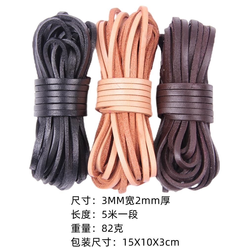 Diy Rope 2Mm Thick 3Mm Wide Rope Braided Rope Leather Strip Rope Vegetable Tanned Leather Flat Leather Rope Cowhide 5 Meters A Piece