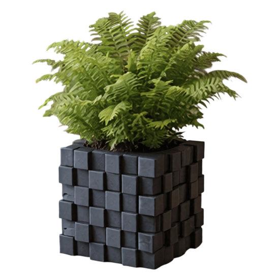 3D Printed Pixel Cube Planter, Grid Spliced Decor, Retro Geometric Ornament, Matte Breathable Structure, Compact Desktop Pot for Succulents Green