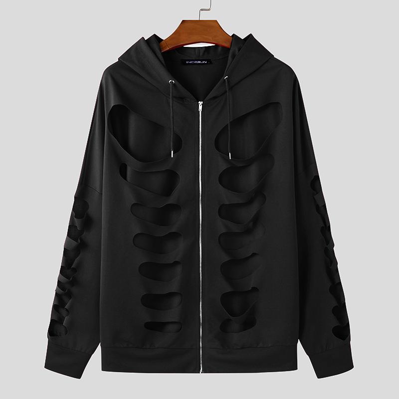 

INCERUN Мужские толстовки с капюшоном и длинным рукавом с вырезом и открытыми плечами 2XL чёрный