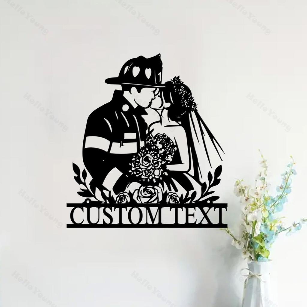 Custom Firefighter Couple Metal Wall Art Personalized Name Sign Home Decor Hot Sale