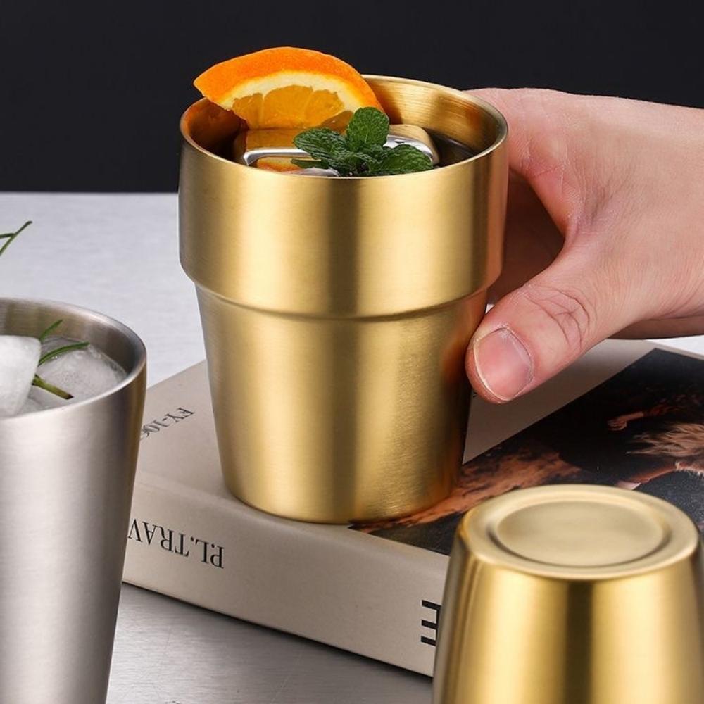 1pc Stainless steel staircase double-layer cup, outdoor portable, stackable camping water cup, double Korean beer cup, dining cu