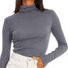 Yousheng Women Bottoming Tops Slim Fit Stacked Collar Long Sleeve Solid Color Pullover Shirt Elastic Jumper Daily Wear