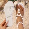 Mode 2025 Mode Damen Schuhe Zehenfrei Damen Sandalen Sommer Perlenkette Täglich Übergröße Schmaler Riemen Bestseller Flache Sandalen