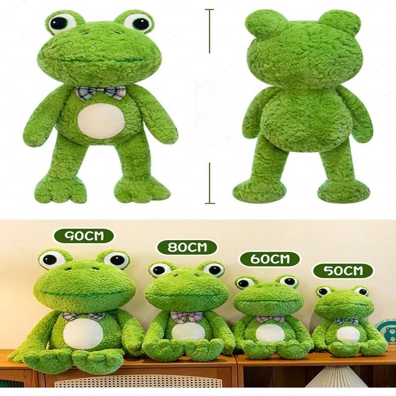 50-80cm Big Eyes Cute Frog Plush Toy Kawaii Bow Animal Green Cloth Doll for Children's Birthday Christmas Gift