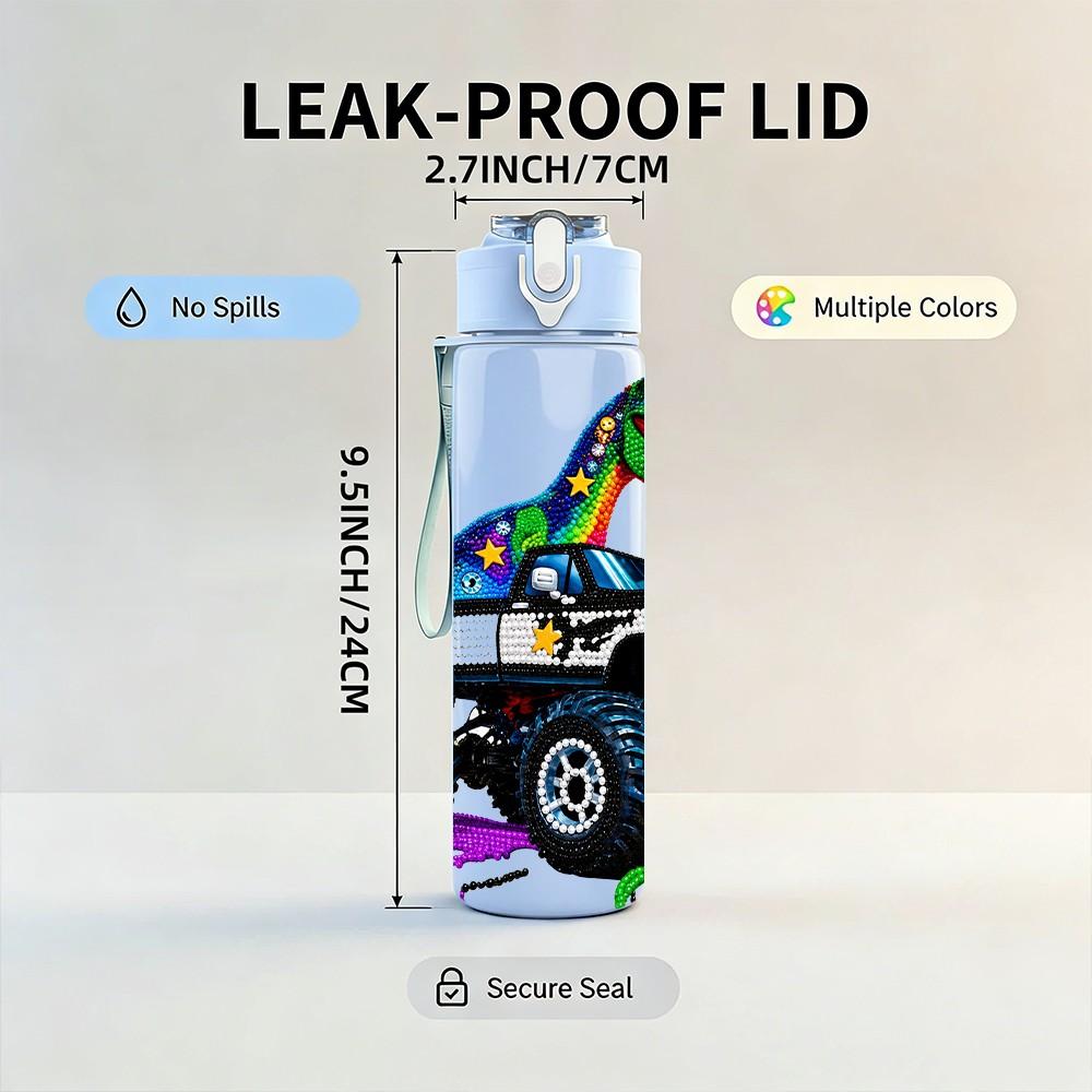1PC Dinosaur Off Road Truck 750ml Color Plastic Sports Water Bottle Leakproof Flip Straw Lid Suitable for Sports Office Home Use