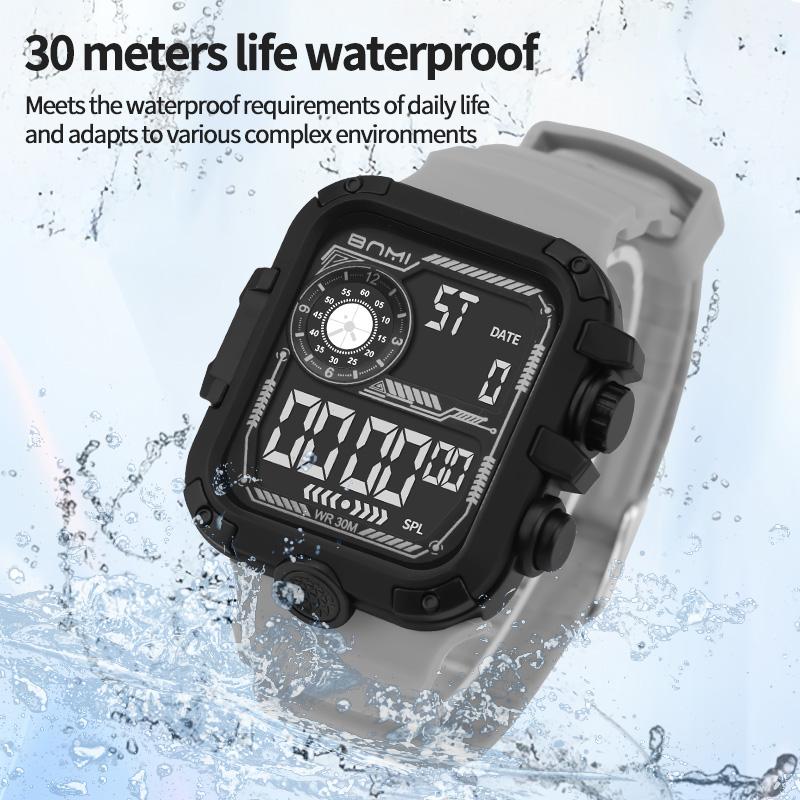 Square Military Digital Watch for Men Silicone Strap Multifunction Sports Electronic Wristwatch Outdoor Student Daily Watch
