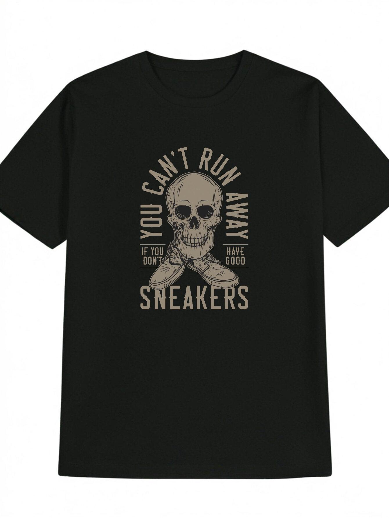 Casual Graphic T-shirt - Skull & Sneakers Design S