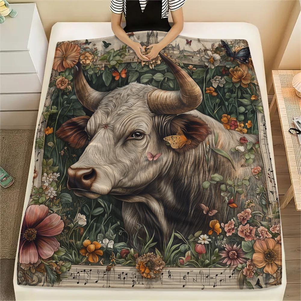

Vintage Border Cow Print Flannel Blanket, High quality Comfortable for All Seasons, Home Decor, Warmth and Comfort 80cm x 120cm