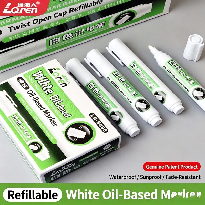 5-100Pcs Large Capacity White Waterproof Permanent Marker Pens, Refillable for Office School Writing Stationery Gifts