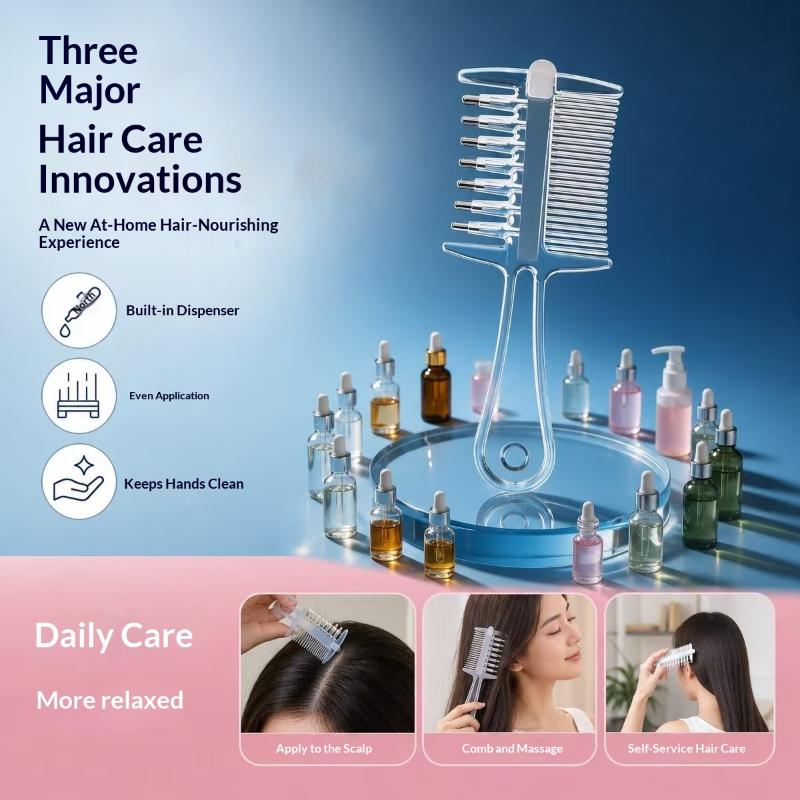 2-In-1 Scalp Applicator Comb With 7 Rolling Massage Tips Multi-Function Scalp Liquid Applicator Anti-Frizz Hair Care Comb Gift