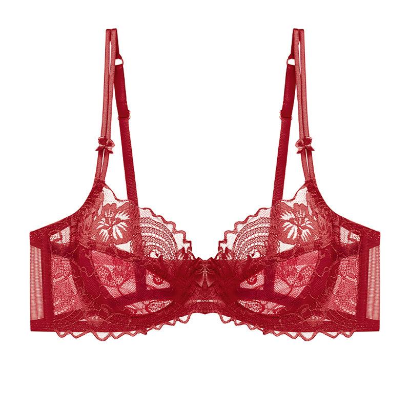 French underwear women's summer sexy ultra-thin see-through lace underwear big chest small anti-sagging soft steel ring bra cover