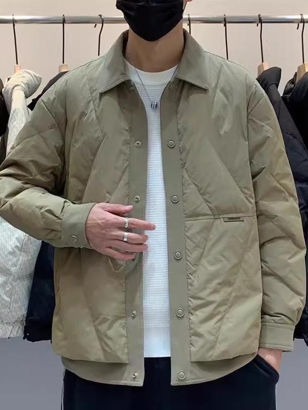 Men's Winter Clearance Lightweight White Duck Down Shirt-Style Jacket - Loose Fit, Plus Size, Workwear
