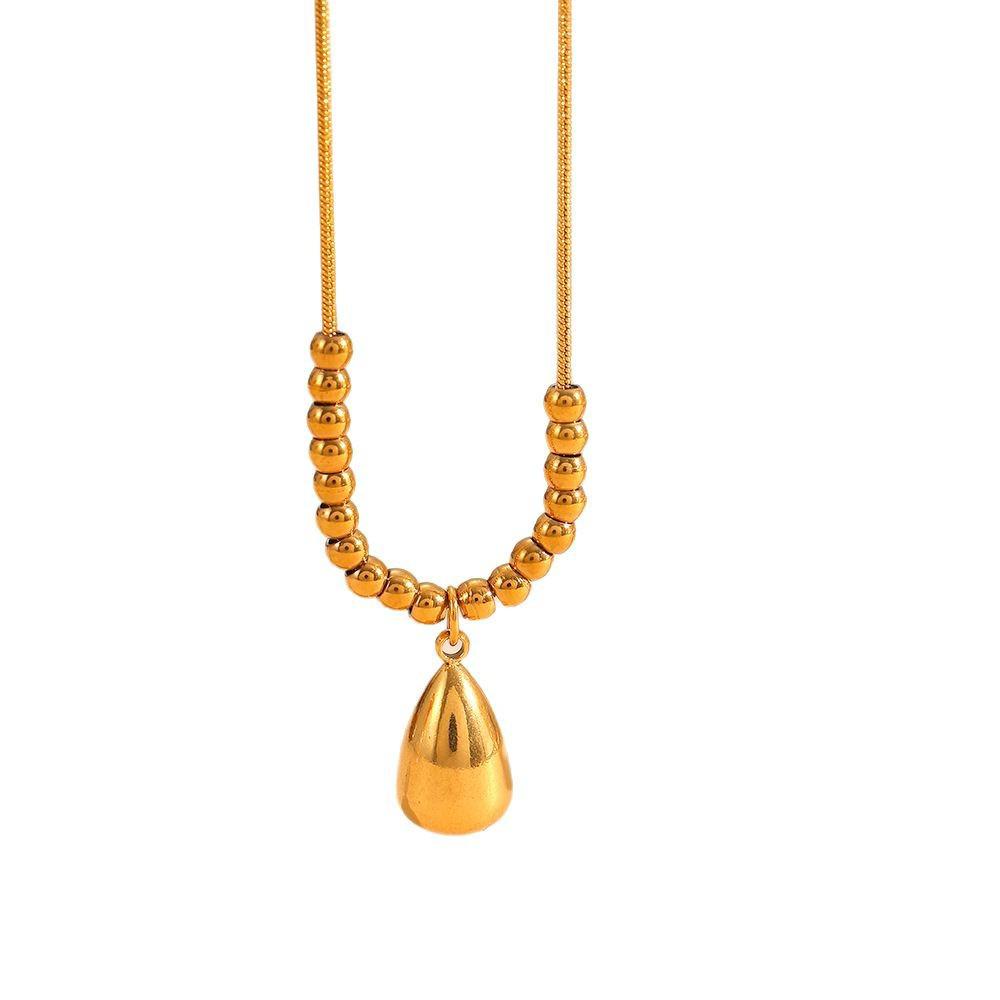 18K Gold Plated Retro Water Drop Pendant Necklace with Snake Chain