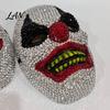 Clown Cosplay Mask Halloween Rhinestone Mask, Creepy Joker Full Face Sparkling Scary for Masquerade Costume Party