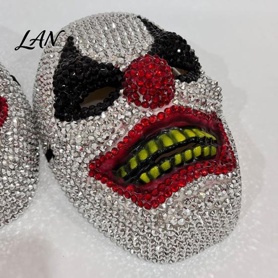 Clown Cosplay Mask Halloween Rhinestone Mask, Creepy Joker Full Face Sparkling Scary for Masquerade Costume Party