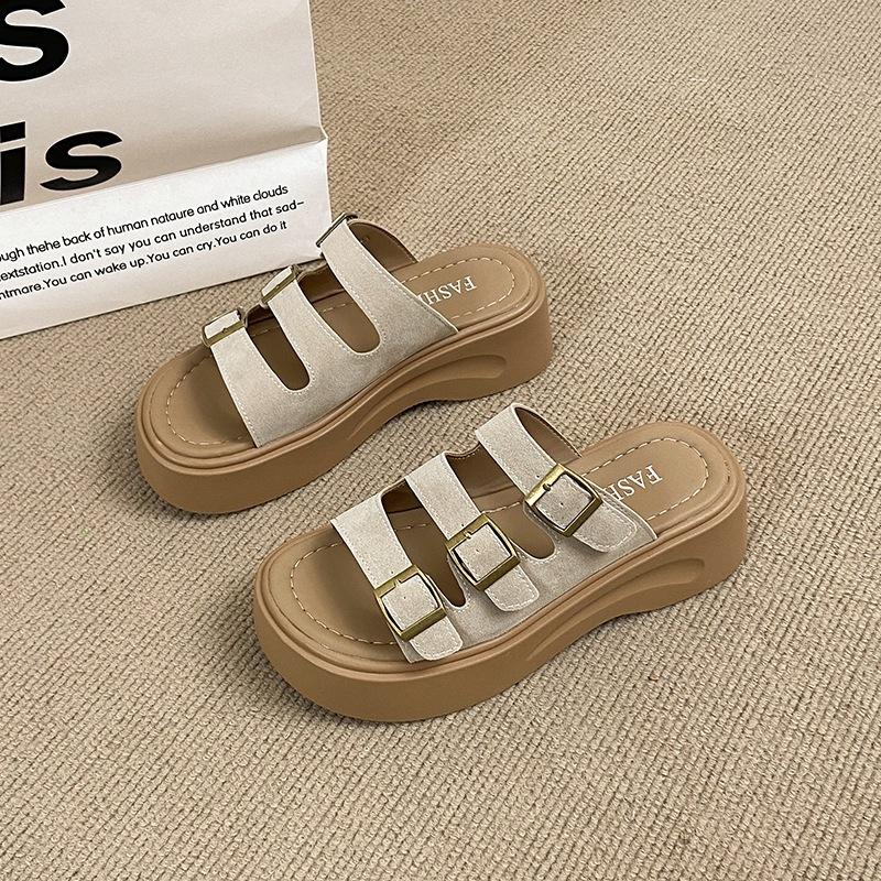 

Thick-soled slippers women s summer new one-word belt buckle beach casual outer wear sandals outer wear 39