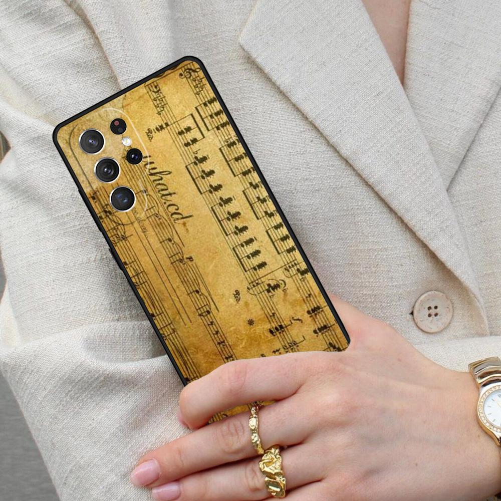 Piano Keys Vintage Music Notes Cell Phone Case for Samsung Galaxy S26 Ultra S25 S24 S23 S22 S21 S20 Note10 Cover