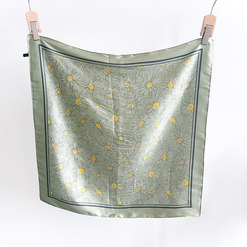Korean Version Design Small Daisy Small Square Scarf Women's Silk Scarf Summer Thin Versatile Decorative Neck Small Scarf Headband