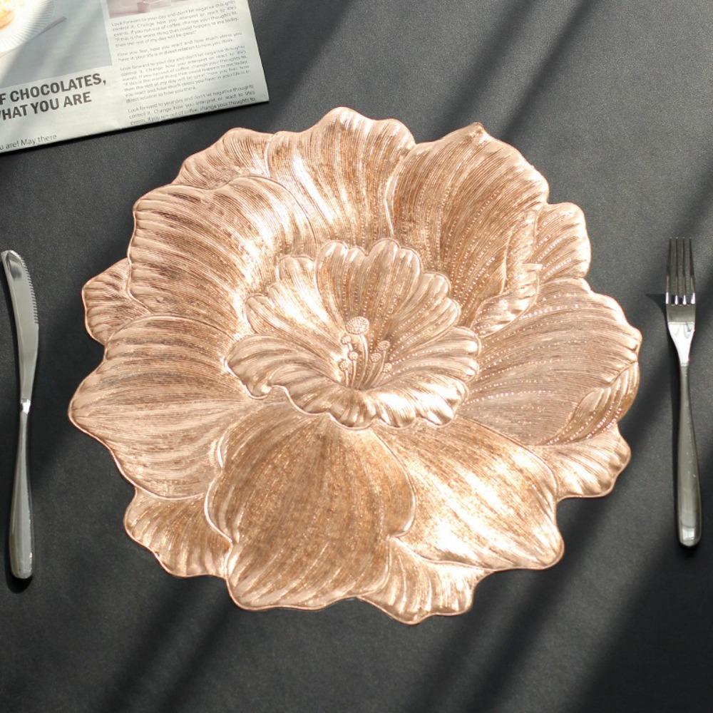 

4Pcs Solid Color Flower Shaped Placemat PVC Tableware Mat Dinner Mats Party срібний