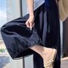 Women's Black Ice Silk Lace Lantern Pants: Summer 2026 Quick-Drying, Loose, Slimming Cropped Balloon Pants.