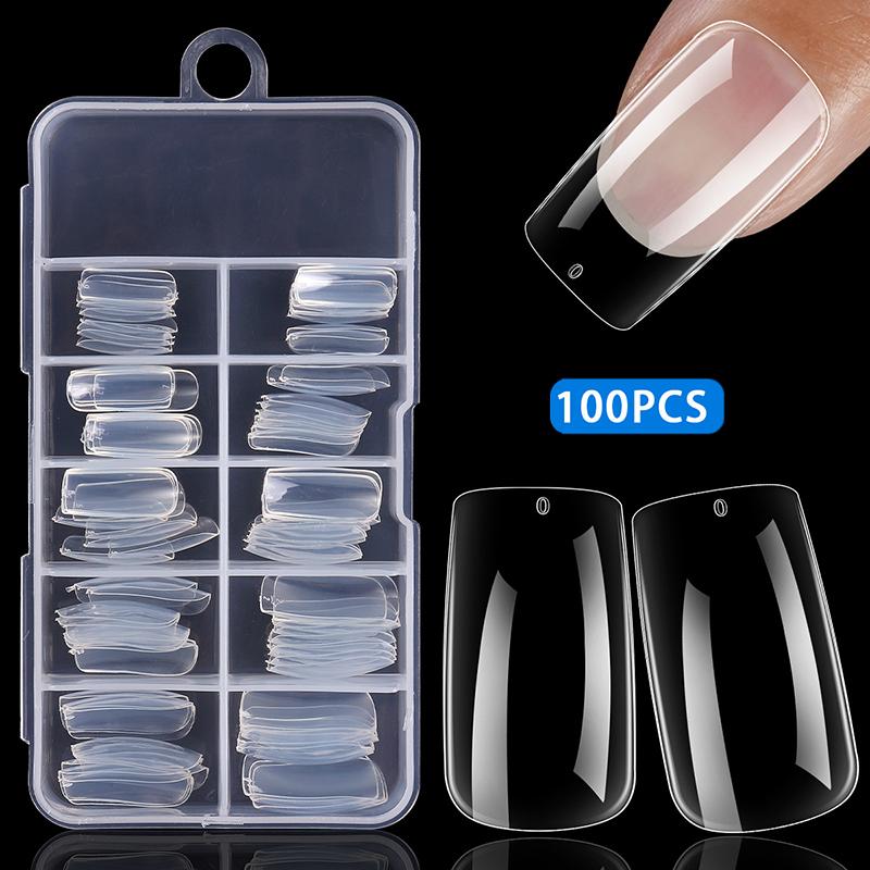 100Pcs/Box Nails No Polishing Press On False Nails Polishing-Free Nail Patch High Transparent Soft Gel Nail Tips For Extension