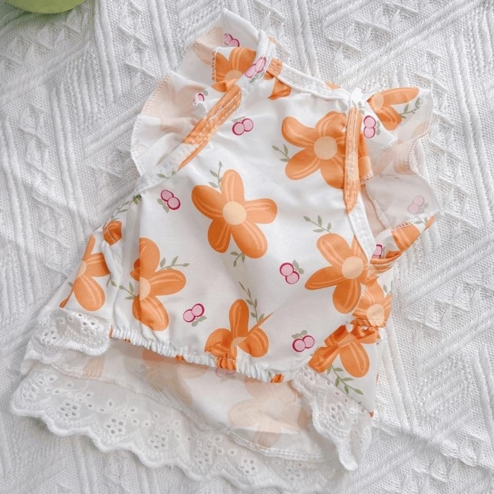Breathable Floral Dog Skirt Lace-Trimmed Dog Princess Dress Floral Suspender Dress Pet Party