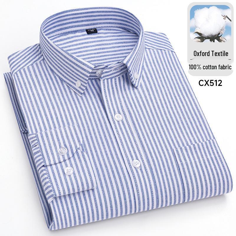 2025 Men's Striped Cotton Oxford Long Sleeve Button-Down Cardigan Shirt, Plus Size Available