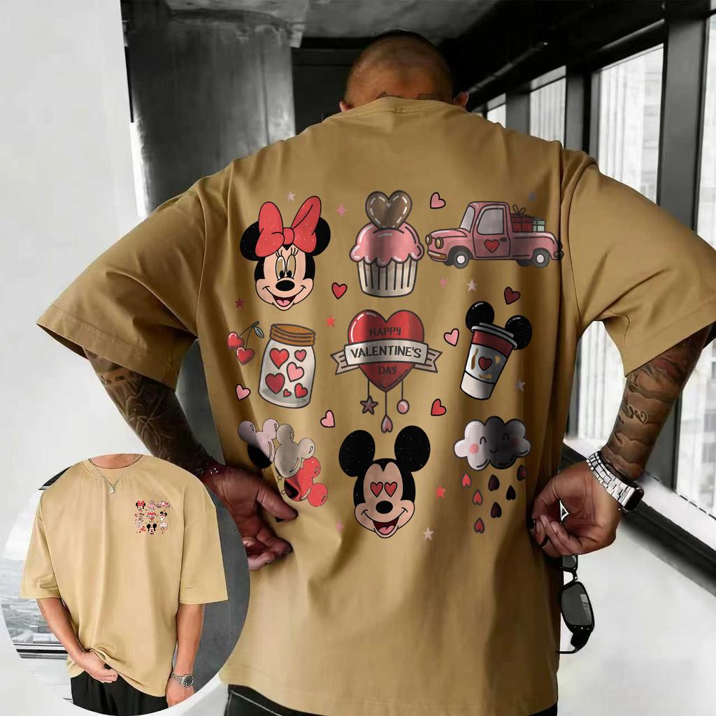 Letní 2026 Disney Roztomilé Tričko s Potiskem Mickey Mouse 100% Čistá Bavlna Krátký Rukáv Ležérní Volné Prodyšné Horní Díl Unisex