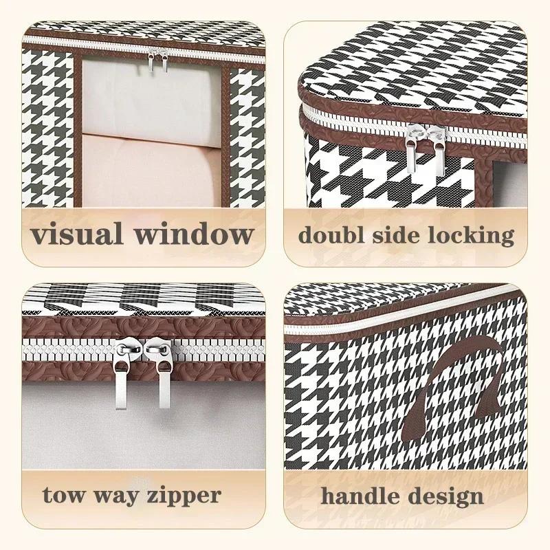 Visible Large Capacity Storage Box Portable Household Clothes Organizer With Handles Foldable Dustproof Quilt Zipper Container