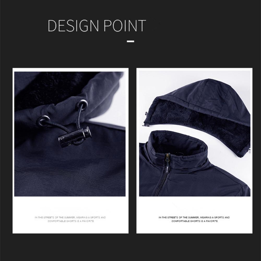 Vinter Herr Utomhus Vindtät Kappa Fleece Varm Jacka Herr Avtagbar Huva Vattentät Vandring Fiskejacka Kappa Herrkläder