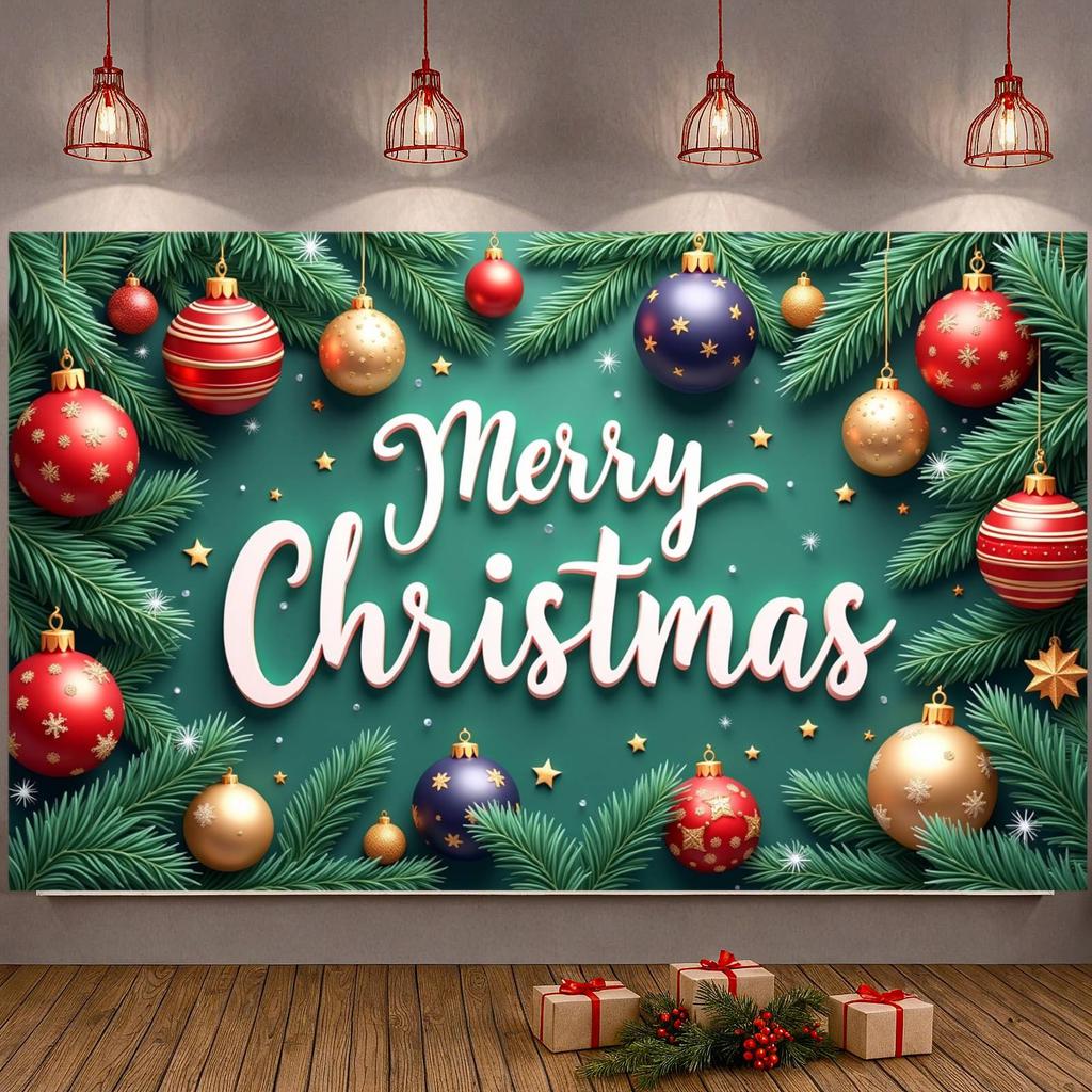 Winter Festive Display Colorful Ornaments Xmas Display Christmas Celebration Display Xmas Ornamental Merry Christmas Banner