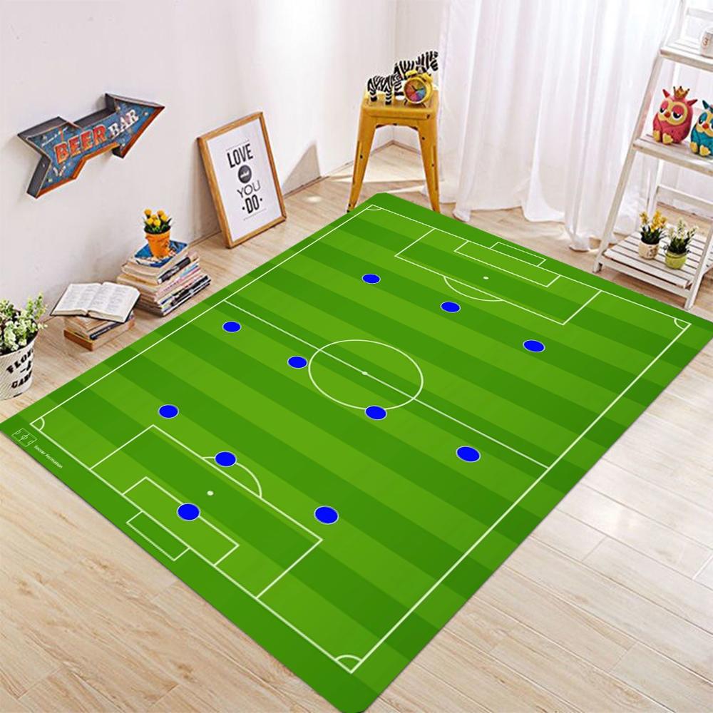 Football Field Pattern Carpet for Living Room Bedroom Sports Theme Floor Mat Anti Slip Suitable for Kids Play Area Home Decor